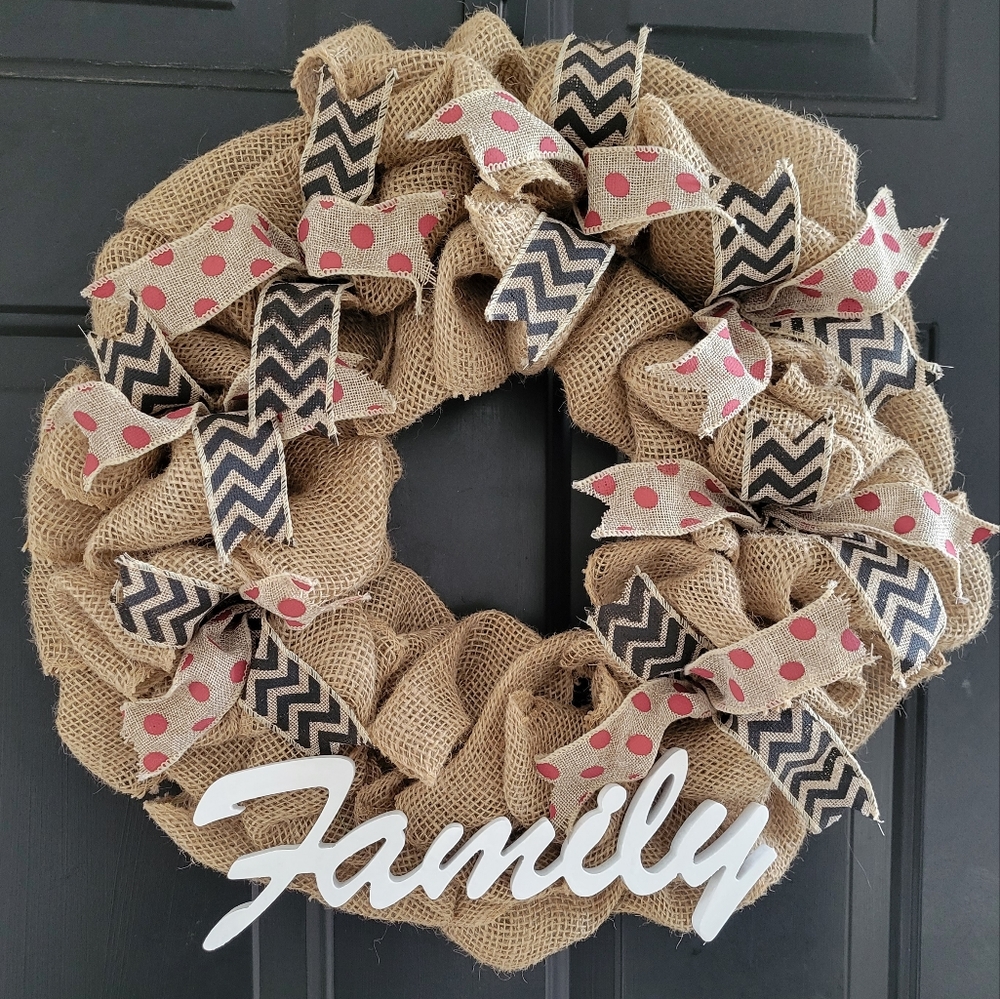 Handcrafted Burlap "Family" Wreath